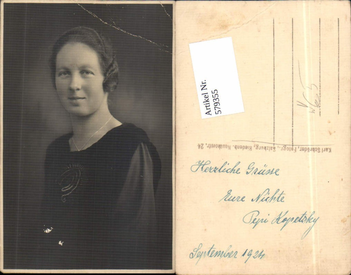 579355,Foto-AK Mädchen Pepi Kopetzky Portrait Atelier Karl Schröder Riedenburg Salzburg