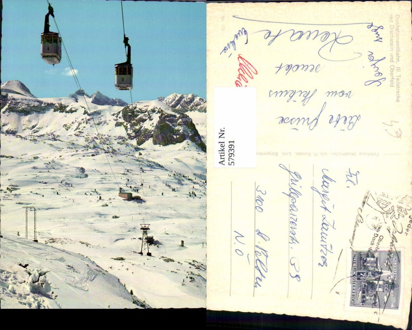 579391,Dachsteinseilbahn III Teilstrecke m. Dachstein u. Oberfeld Winter Obertraun