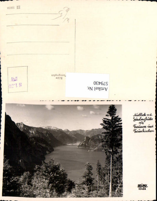 579430,Foto Ak Gmunden Ausblick Grünbergalm Grünberghütte auf Traunsee u. Traunkirchen