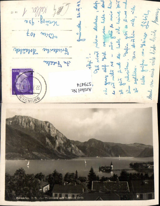 579474,Foto Ak Gmunden a. Traunsee m. Schloss Ort