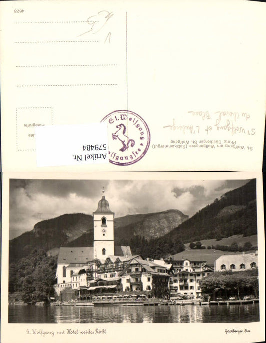 579484,Foto Ak St Wolfgang im Salzkammergut Weißes Rößl Hotel pub Gastberger 8a
