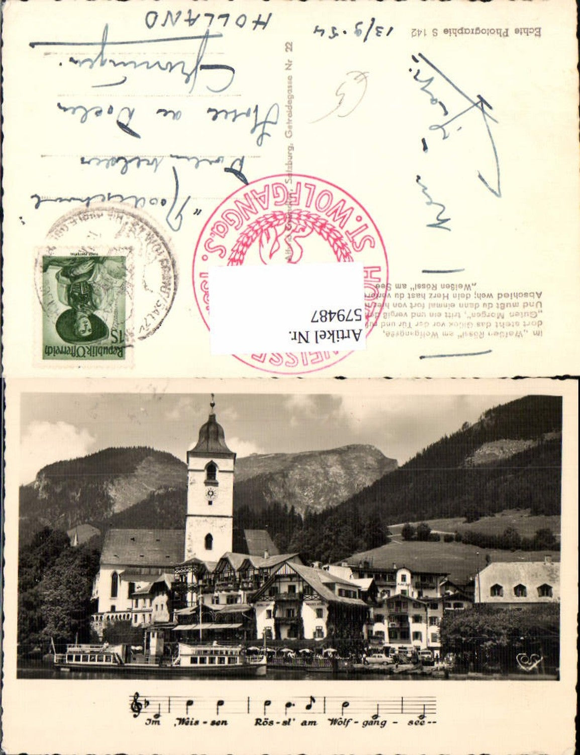 579487,Foto Ak St Wolfgang im Salzkammergut Liedtext Weißen Rößl