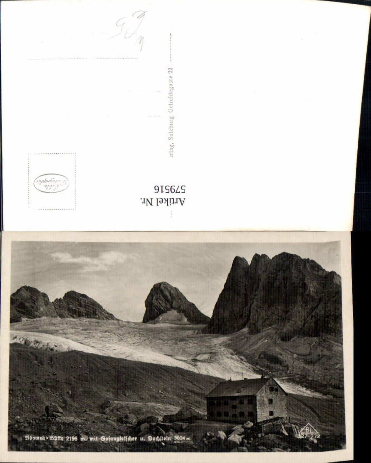 579516,Foto Ak Gosau Adamekhütte m. Gosaugletscher u. Dachstein