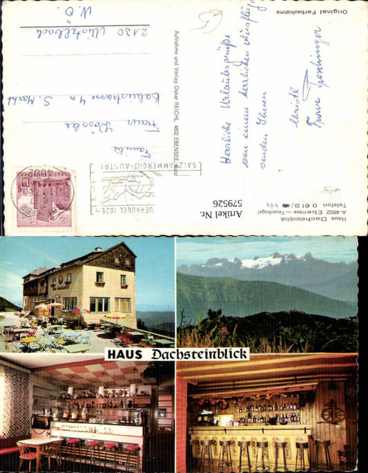 579526,Mehrbild Ak Ebensee am Traunsee Feuerkogel Haus Dachsteinblick Gastgarten Bar