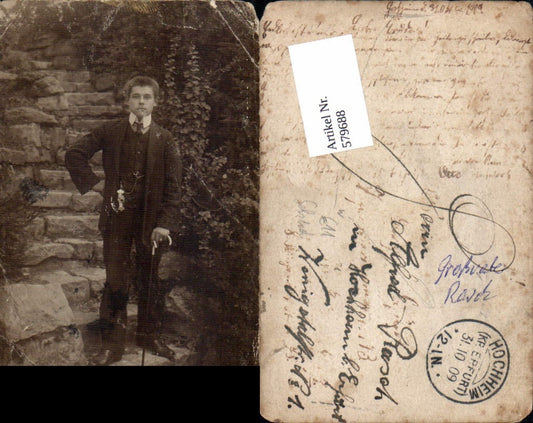 579688, Photo postcard Hochheim, Erfurt district, 1909, walking stick, man