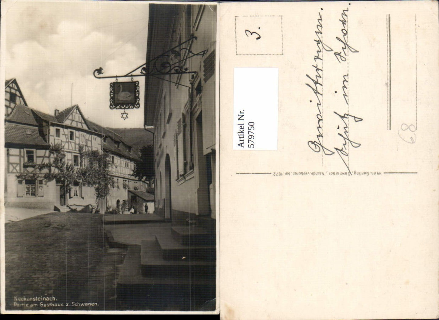 579750,Foto Ak Neckarsteinach Partie a. Gasthaus z. Schwanen