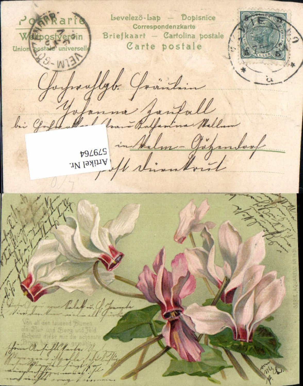 579764,Präge Lithographie Blumen