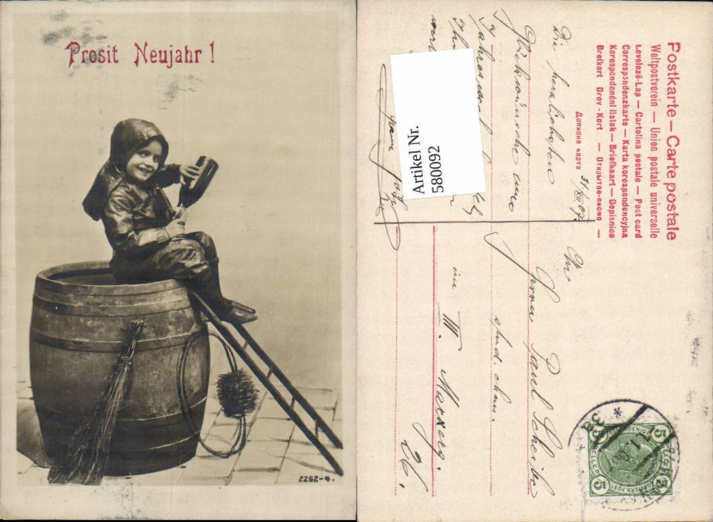 580092,tolle AK Neujahr Schornsteinfeger Rauchfangkehrer Sekt Sektflasche Fass