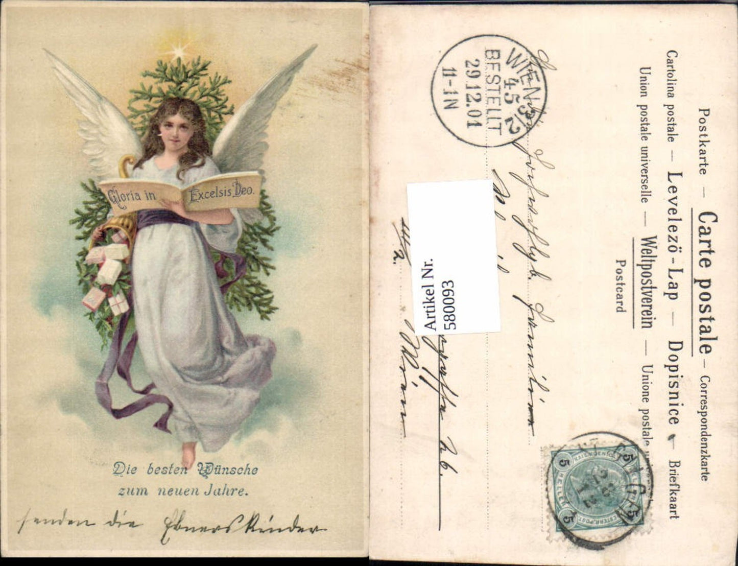 580093,tolle AK Neujahr Engel Lithographie Gloria in Excelsis Deo