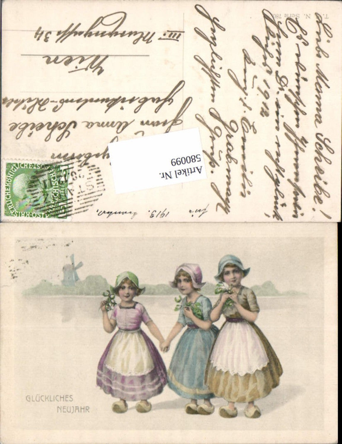 580099,tolle AK Neujahr Mädchen Holländische Trachten pub Theo Stroefer 780