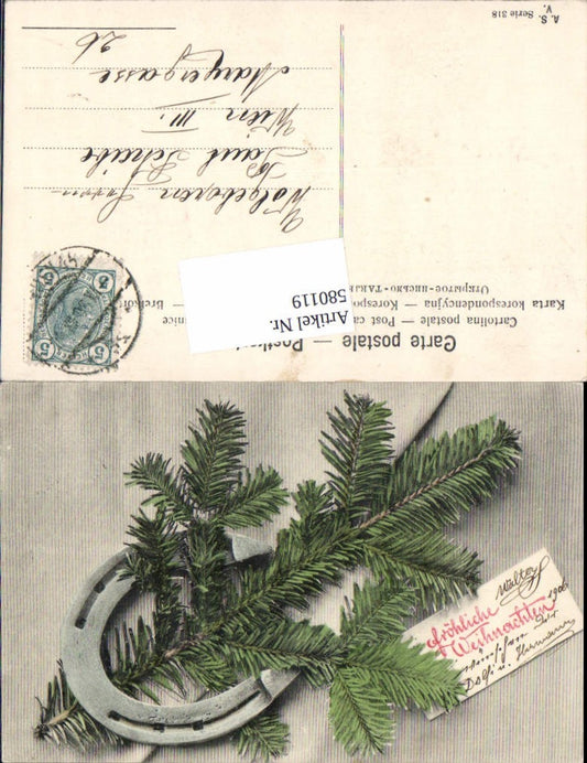580119,Weihnachten Hufeisen Tannenzweig Zweig