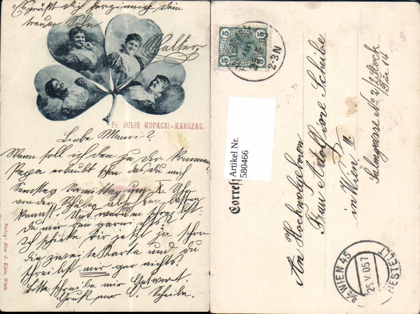 580466,Schauspielerin Julie Kopacsi-Karczac Klee Kleeblatt