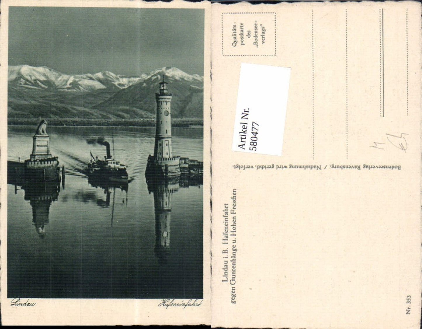 580477,Leuchtturm Lindau Bodensee Hafeneinfahrt geg. Guntenhänge u. Hohen Freschen