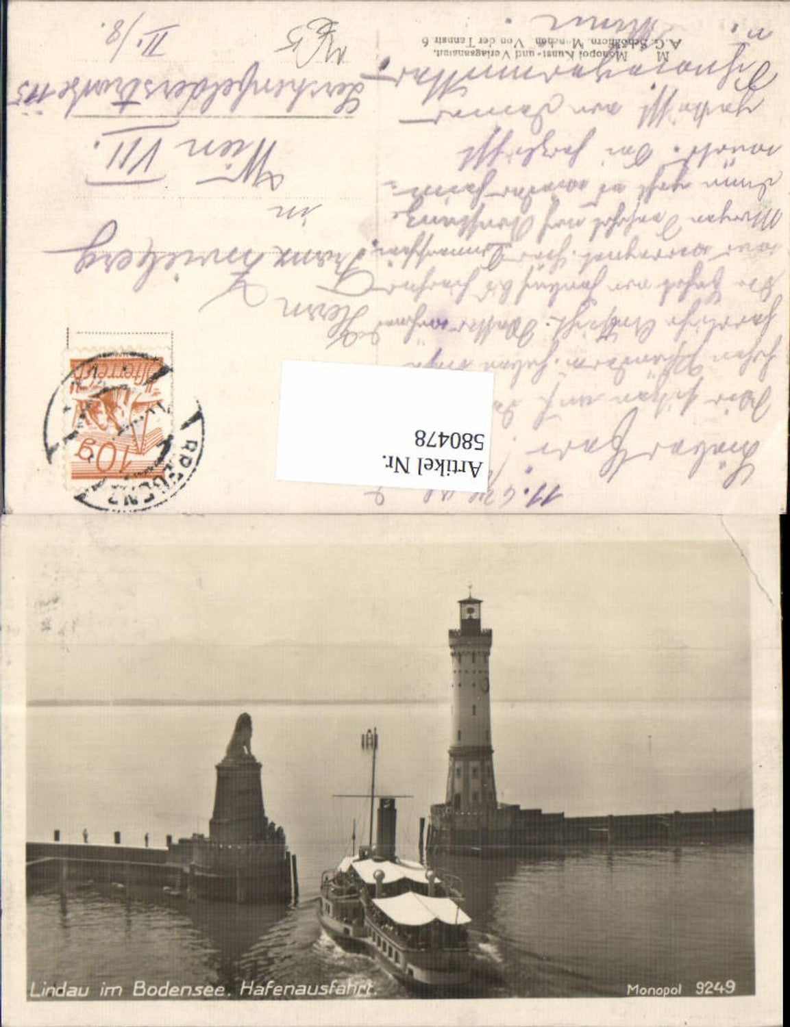 580478,Leuchtturm Lindau i. Bodensee Hafenausfahrt Löwendenkmal Schiff Dampfer