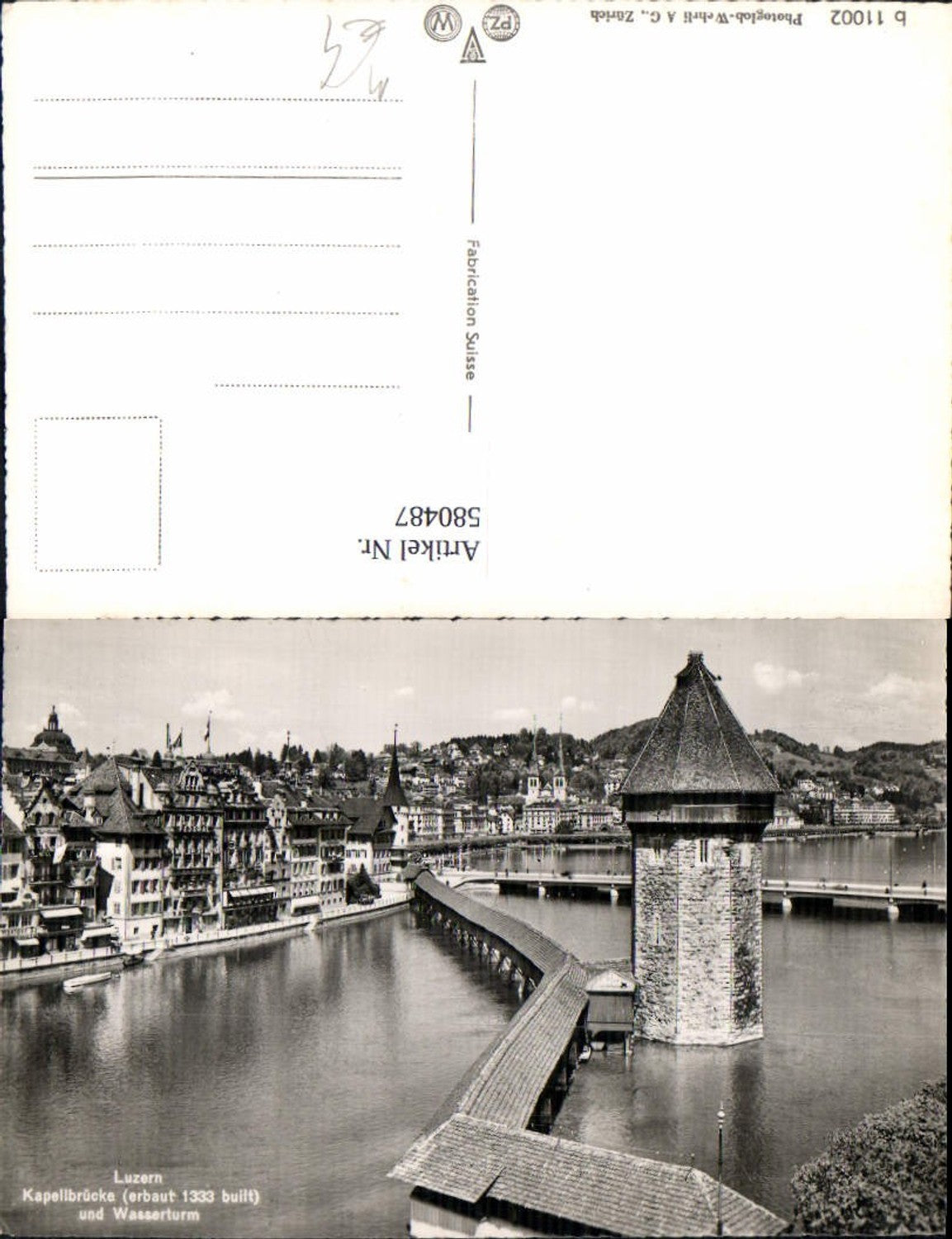 580487,Foto Ak Luzern Kapellbrücke u. Wasserturm