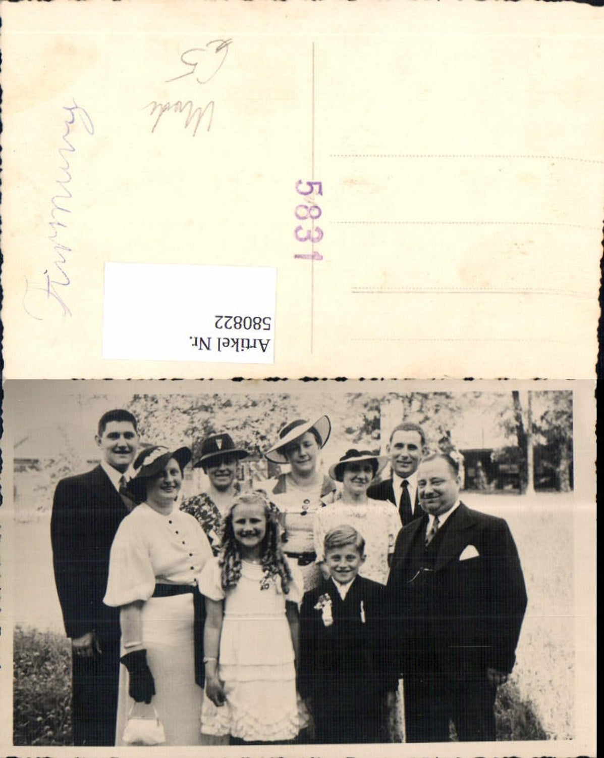 580822,Foto Ak Gruppenbild Familie Mode Hut Handschuhe Firmung