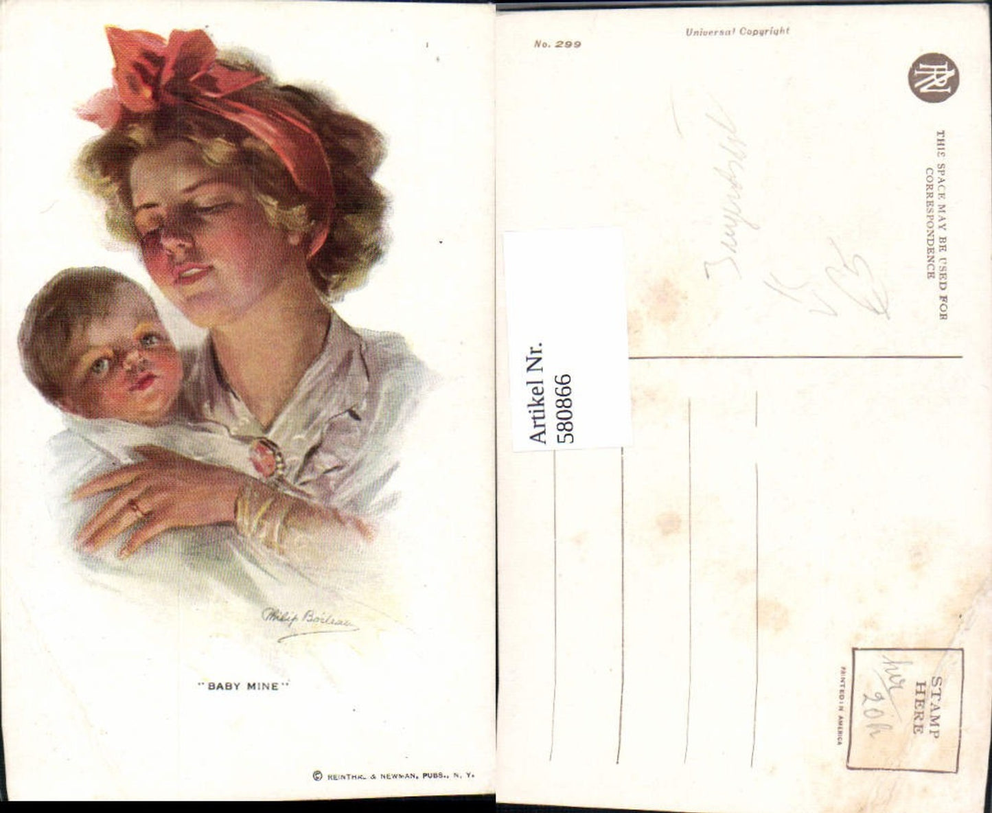 580866,Künstler Ak Philip Boileau Jugendstil Baby Mine Frau als Mutter Haarband pub Reintal Newman