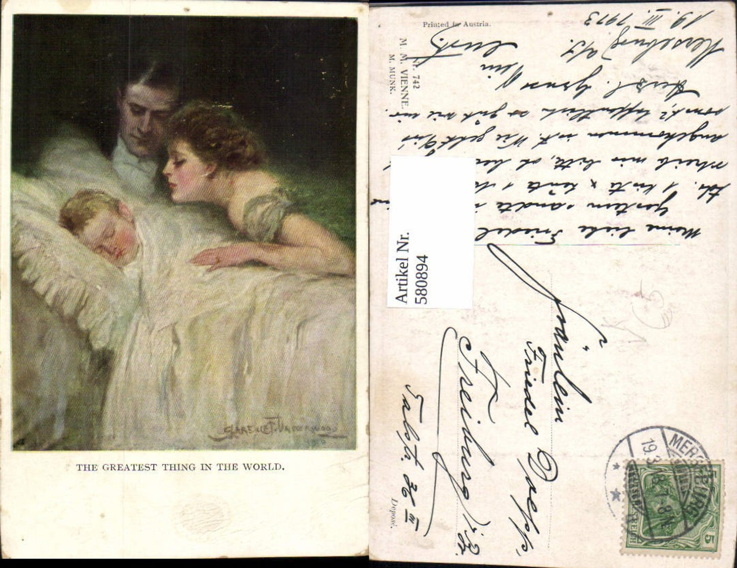 580894,Künstler Ak Clarene F. Underwood Eltern m. Kind Frau als Mutter The greatest thing of the world pub M. Munk 742