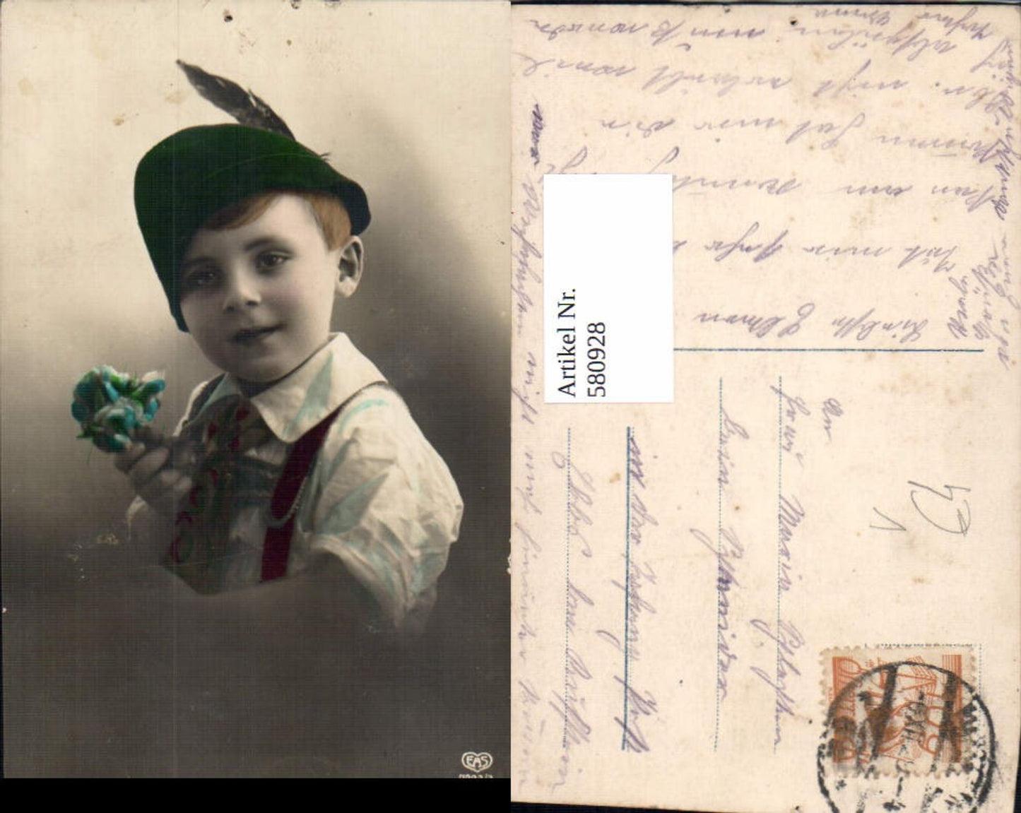 580928,Kind Junge Bub Portrait Hut Federhut pub EAS 7323/3