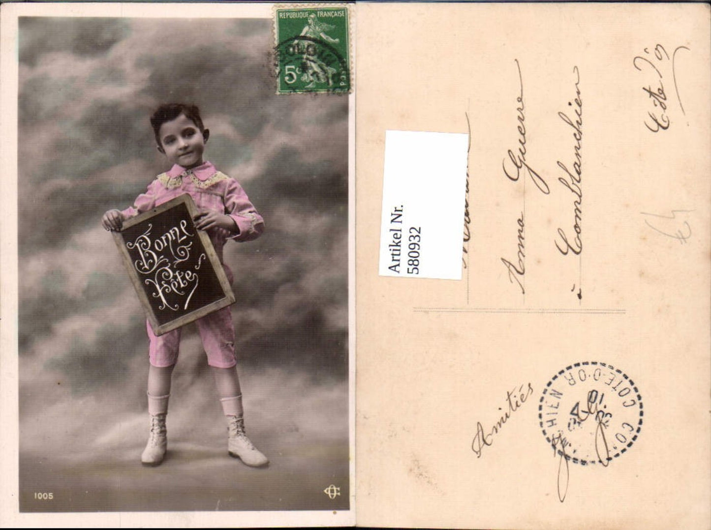 580932,Kind Bub Junge Matrosenanzug Bonne Fete