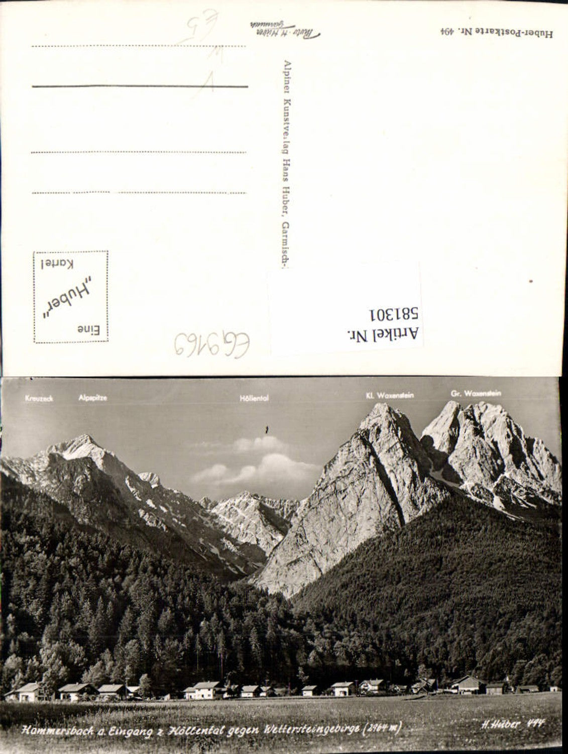 581301, Photo Ak Hammersbach at the entrance to the Höllental valley opposite the Wetterstein Mountains, H. Huber 494