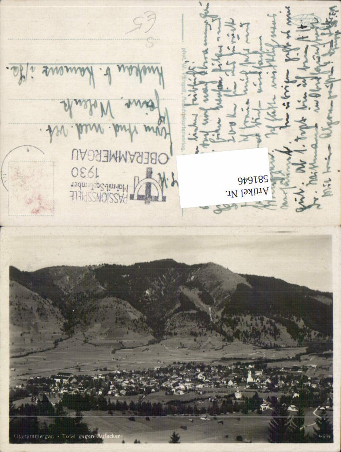 581646, Oberammergau Total against Aufacker stamp Passion Play 1930
