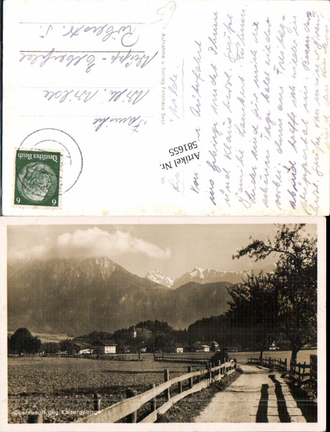 581655, Photo postcard Oberaudorf against Kaiser Mountains