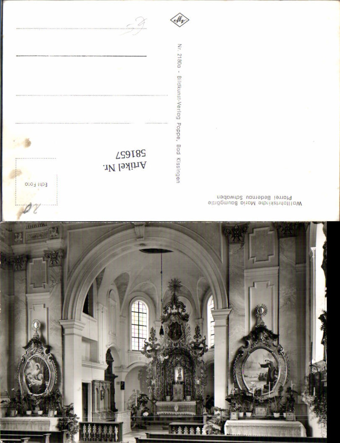 581657,Foto Ak Wallfahrtskirche Maria Baumgärtle Pfarrei Bedernau Breitenbrunn Schwaben Altar