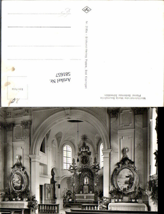 581657,Foto Ak Wallfahrtskirche Maria Baumgärtle Pfarrei Bedernau Breitenbrunn Schwaben Altar