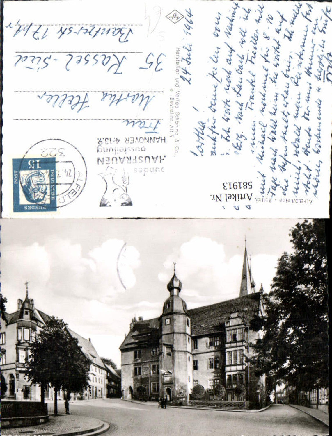 581913,Foto Ak Alfeld Leine Rathaus Stempel Hausfrauenausstellung Hannover 1964