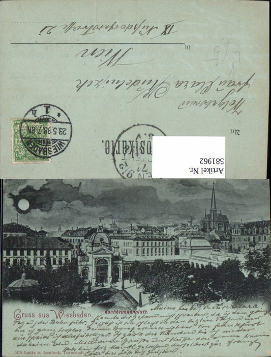 581962,Litho Mondscheinlitho Wiesbaden Kochbrunnenplatz pub Lautz u. Isenbeck 5138