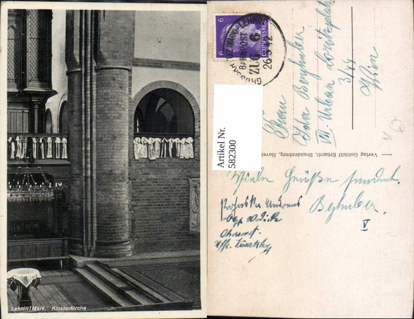 582300,Kloster Lehnin Klosterkirche Bahnpost Zug 6 Grosskreuz Mark n. Lehnin