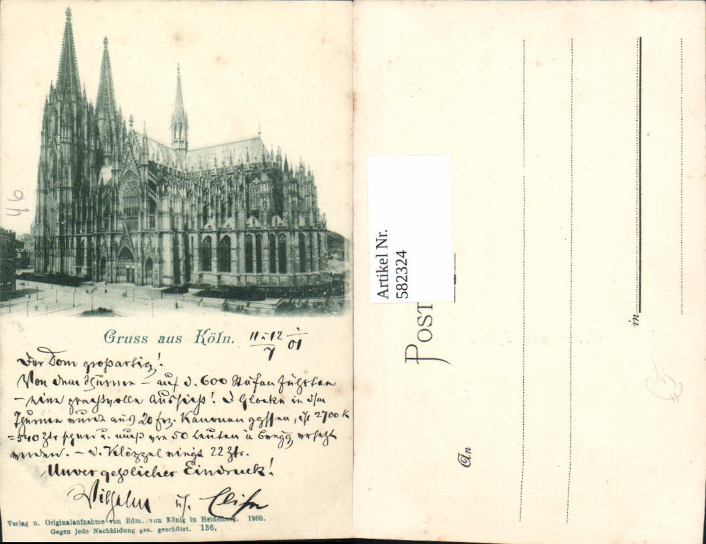 582324,Litho Köln a. Rhein Dom 1901
