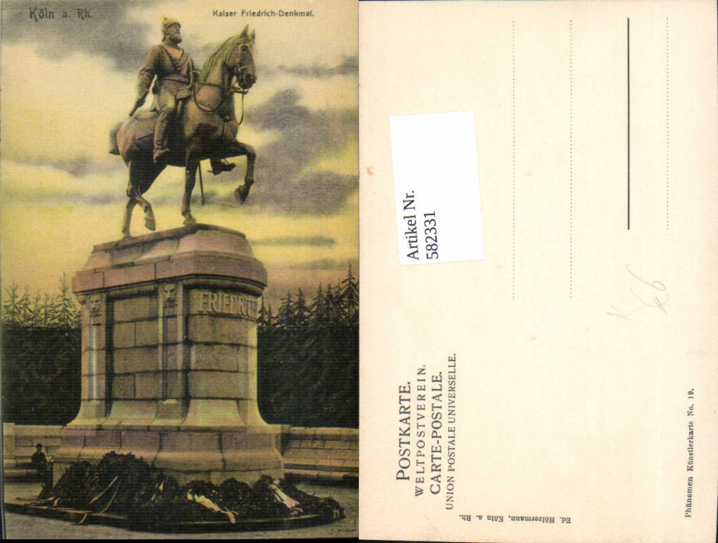 582331,Künstler Ak Köln a. Rhein Kaiser Friedrich-Denkmal Reiterdenkmal