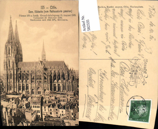 582335,Köln a. Rhein Cöln Dom Südseite v. Rathausturm gesehen