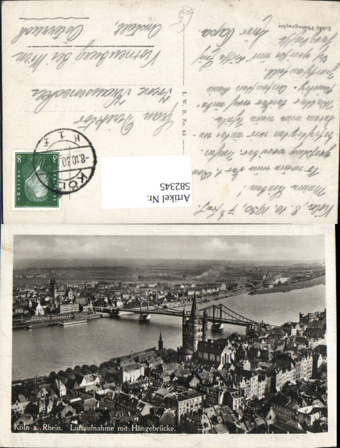 582345,Foto Ak Köln a. Rhein Luftaufnahme m. Hängebrücke Brücke