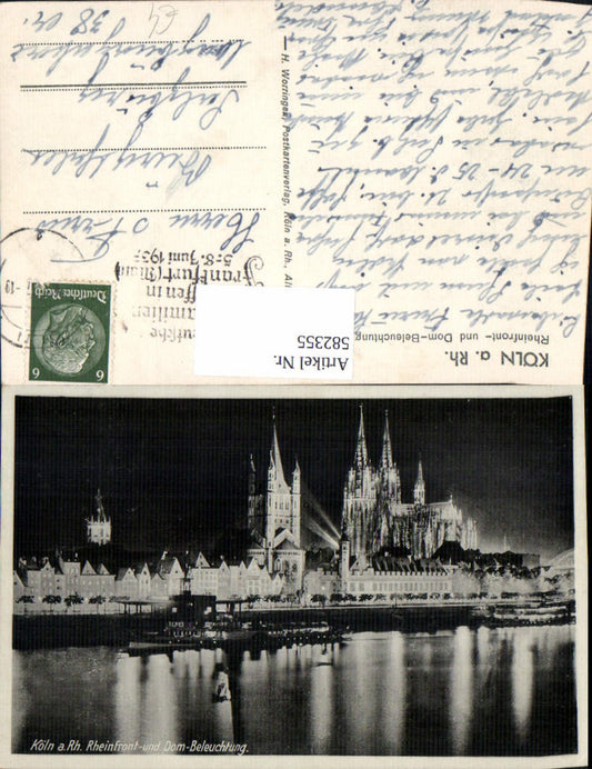 582355,Köln a. Rhein Rheinfront u. Dombeleuchtung Dom b. Nacht
