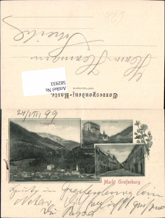 582933, great AK market Greifenburg Castle