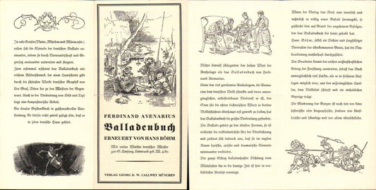 Reklame Beleg Balladenbuch Ferdinand Avenarius Hans Böhm pub Callwey München