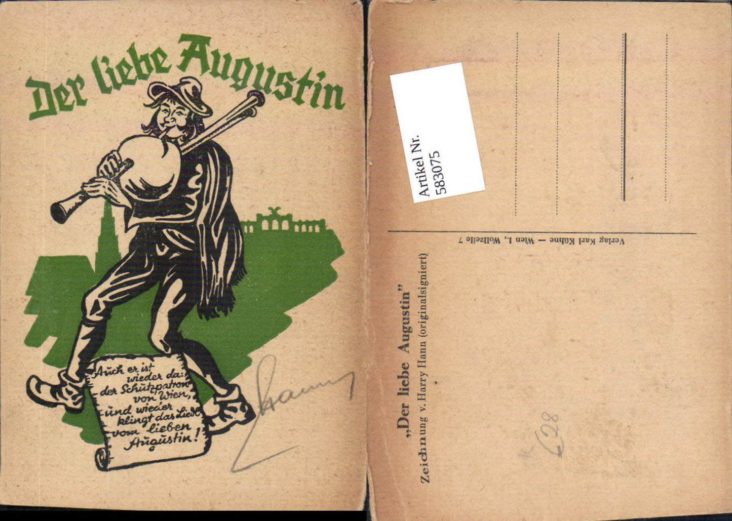 583075,Künstler AK Harry Hann Der liebe Augustin original signiert