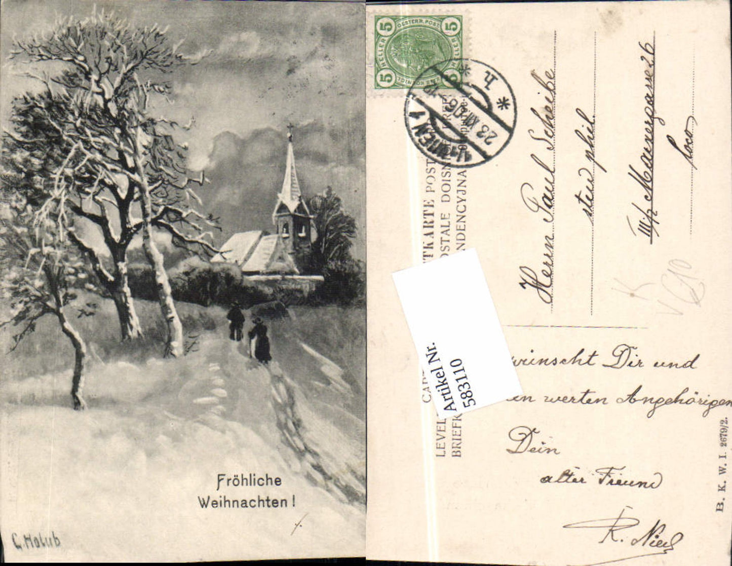 583110,Künstler AK C. Holub Weihnachten pub B.K.W.I. 2679-2