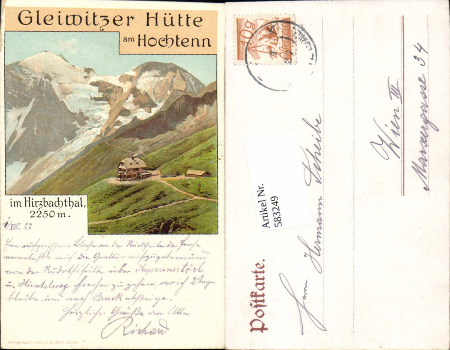 583249,Lithographie Ernst Platz Bruck Fusch Glocknerstraße Gleiwitzer Hütte Hirzbachthal Hochtenn