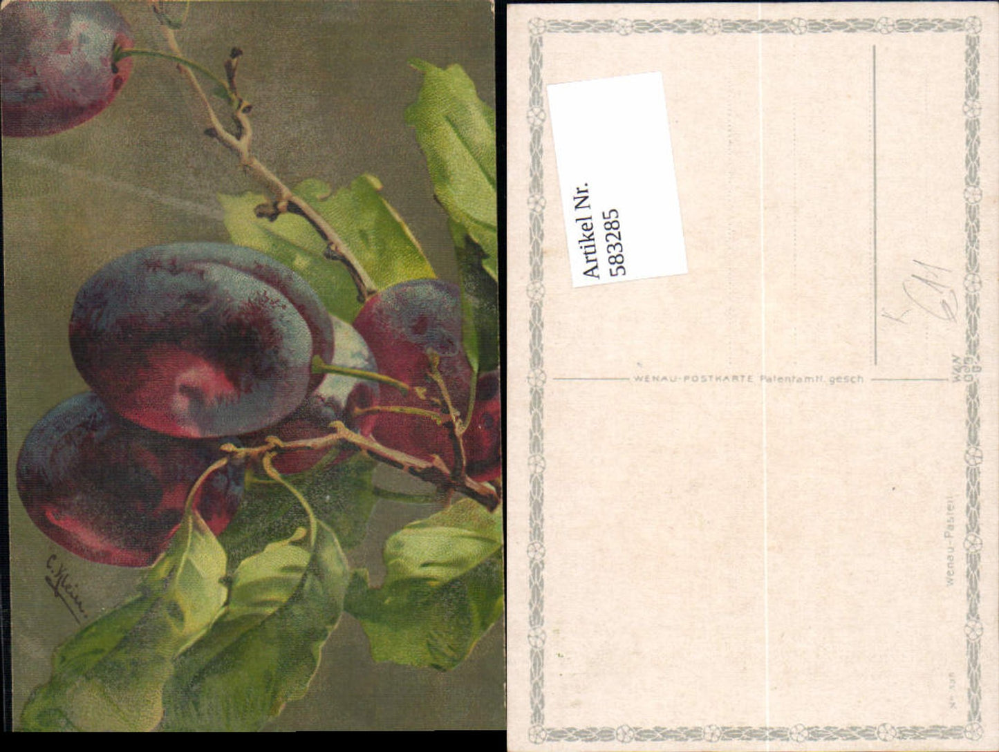 583285,Künstler AK Catharina Klein Obst Stillleben Pflaumen Zwetschken