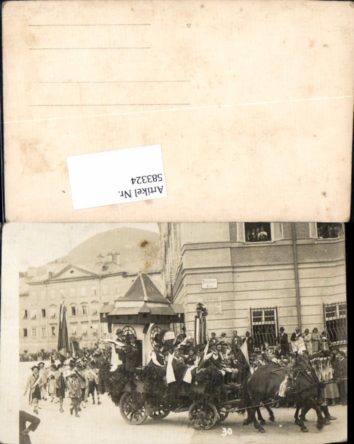 583324, great photo postcard Salzburg Residenzplatz moving theater