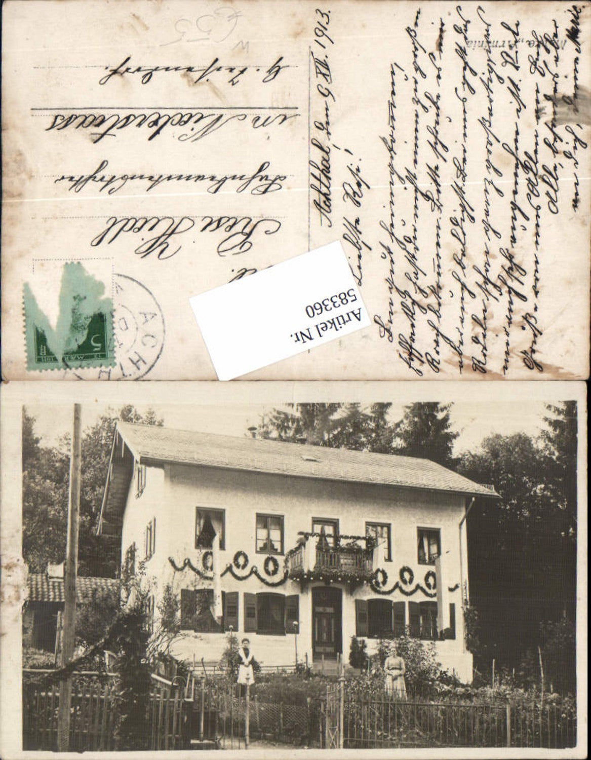 583360,tolle Foto-AK Achthal bei Teisendorf b. Traunstein Hausansicht 1913