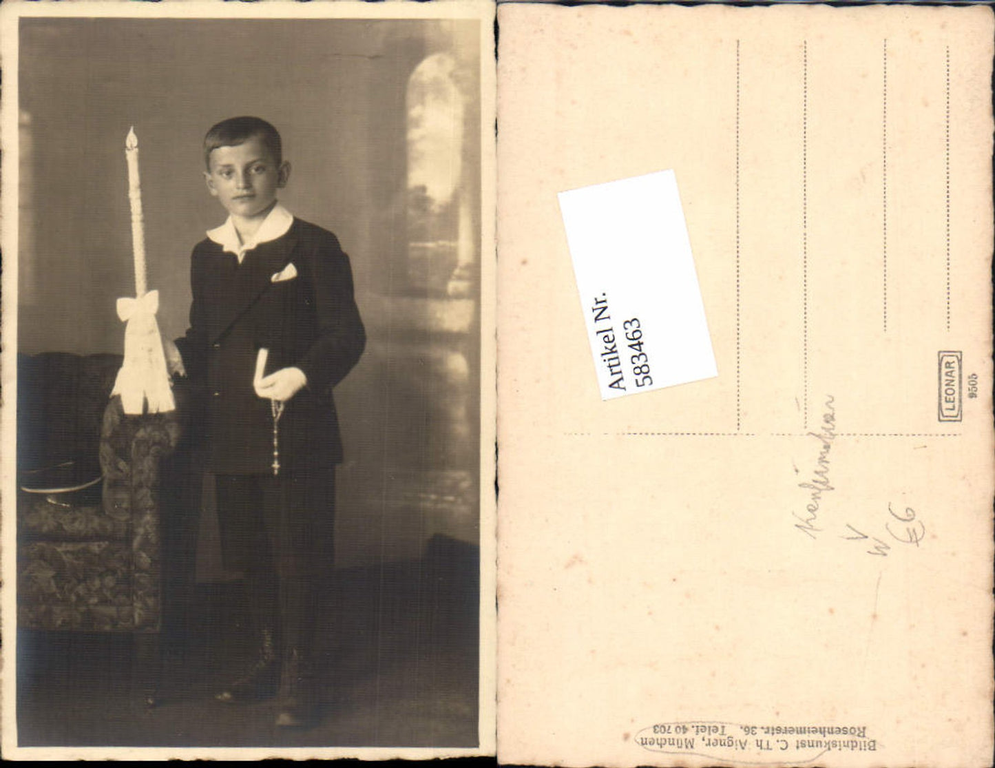583463,Fotokunst C. Th. Aigner München Junge Kerze Erstkommunion
