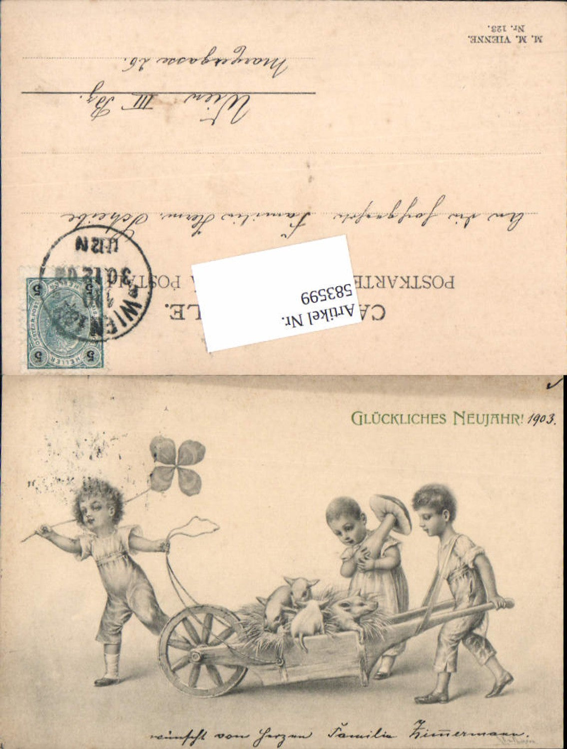583599,Künstler AK R.R. v. Wichera Munk Vienne 123 Neujahr Ferkel