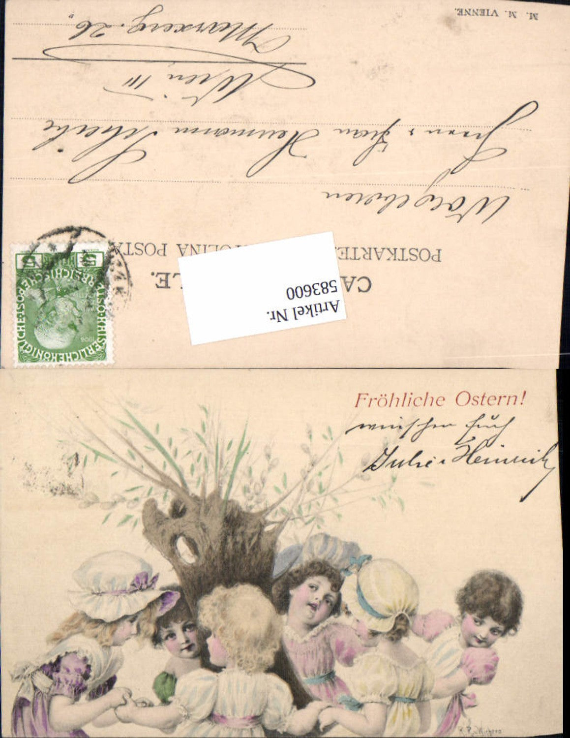 583600,Künstler AK R.R. v. Wichera Munk Vienne Ostern Kinder