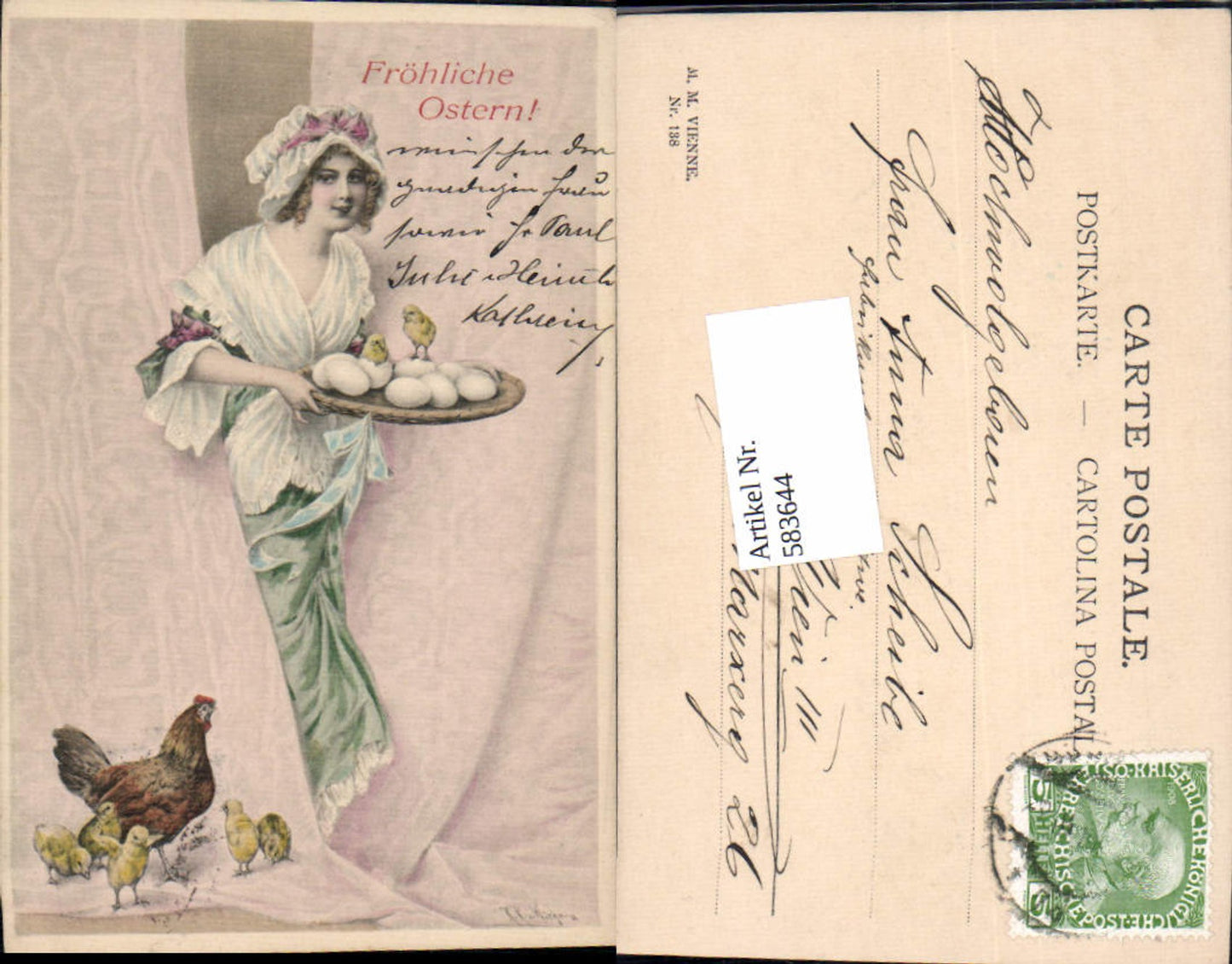 583644,Künstler AK R.R. v. Wichera Ostern Küken pub Munk Vienne 138
