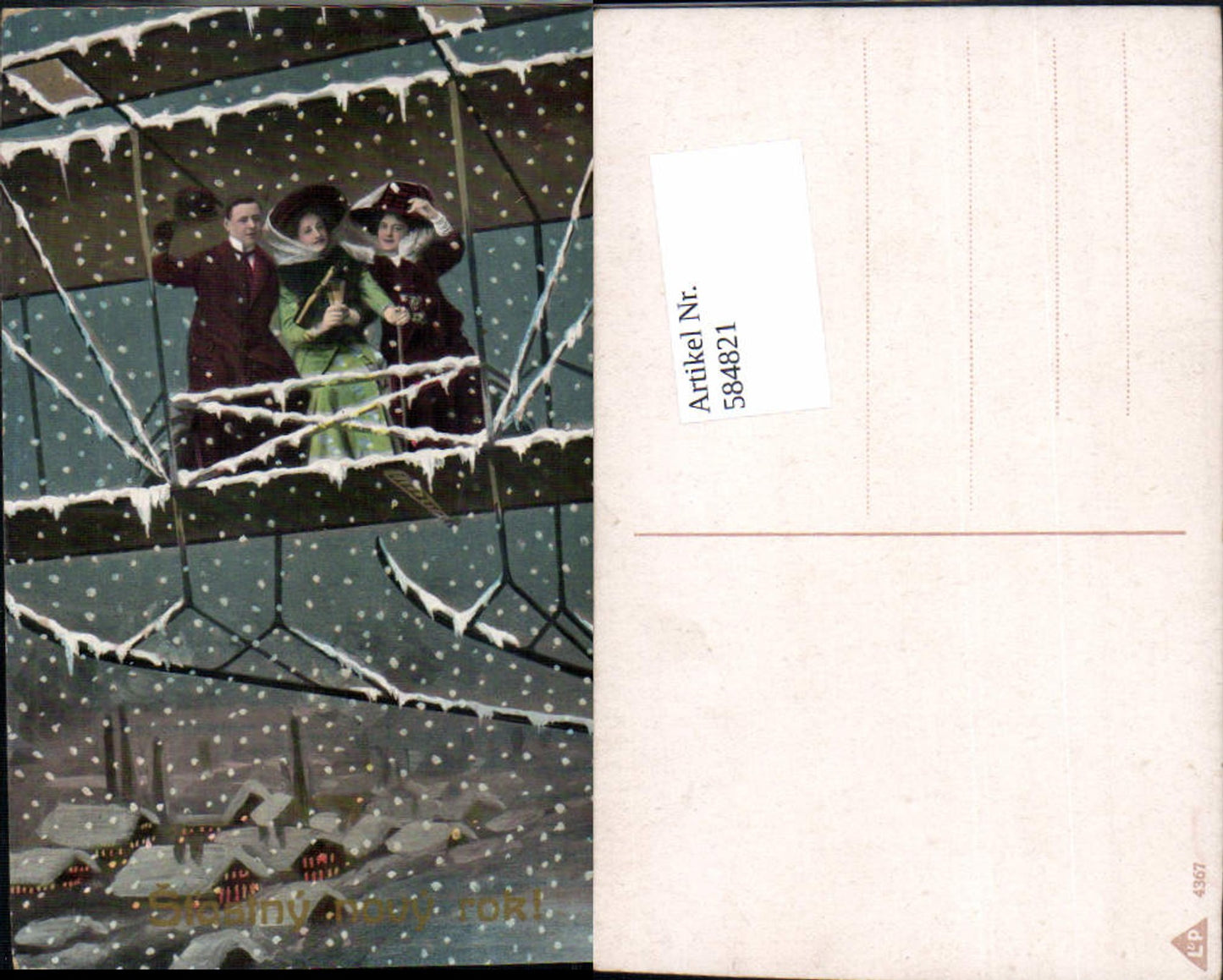 584821,Lithographie Neujahr Flugzeug Aeroplan Fantasy Surrealismus